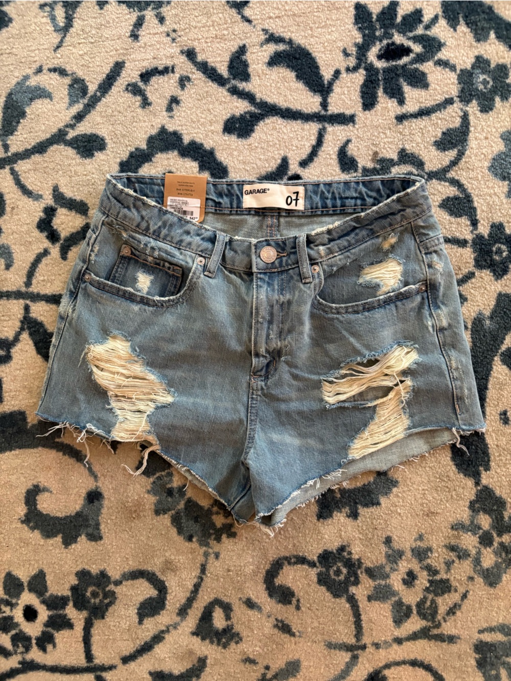 Garage Distressed Ripped Denim Shorts - Light Blue